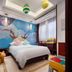 Changle Inn in Yangzhou kids-themed room with reindeer mural, colorful ceiling lights, and a desk by the window