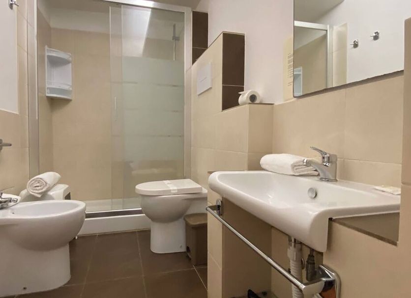 Mare Nostrum Petit Hotel, Pozzallo bathroom with shower, bidet, toilet and sink