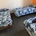 Abel's Central Backpackers in Nelson room with three single beds and leaf-pattern bedding