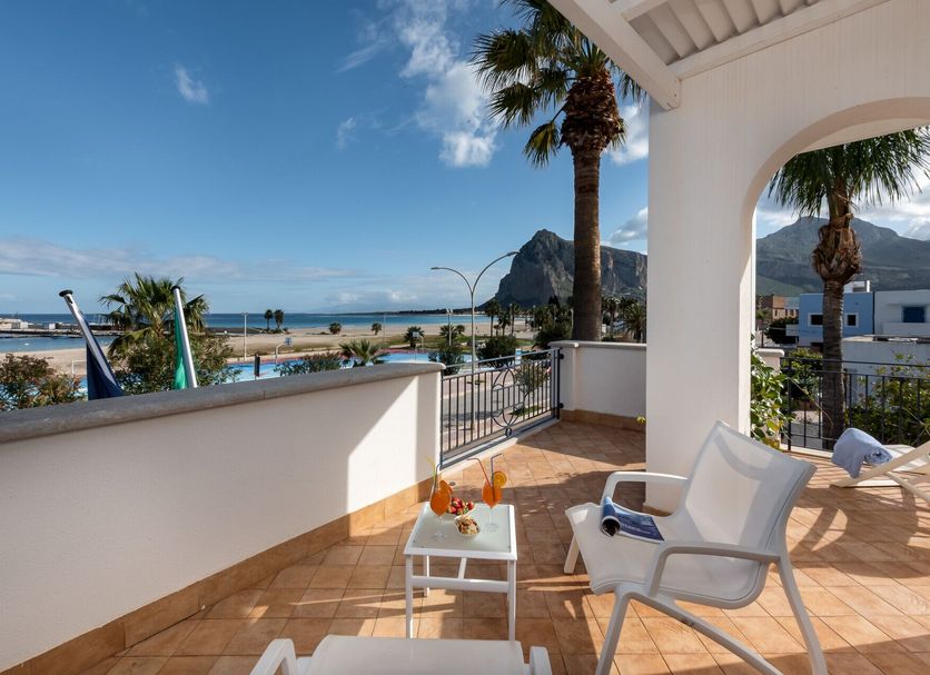 Hotel Ristorante Mediterraneo Faro terrace with sea and mountain views in San Vito Lo Capo