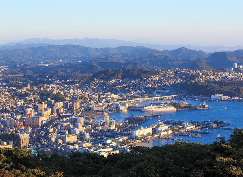Yumihari-no-Oka Hotel in Sasebo with sweeping harbor and mountain city views