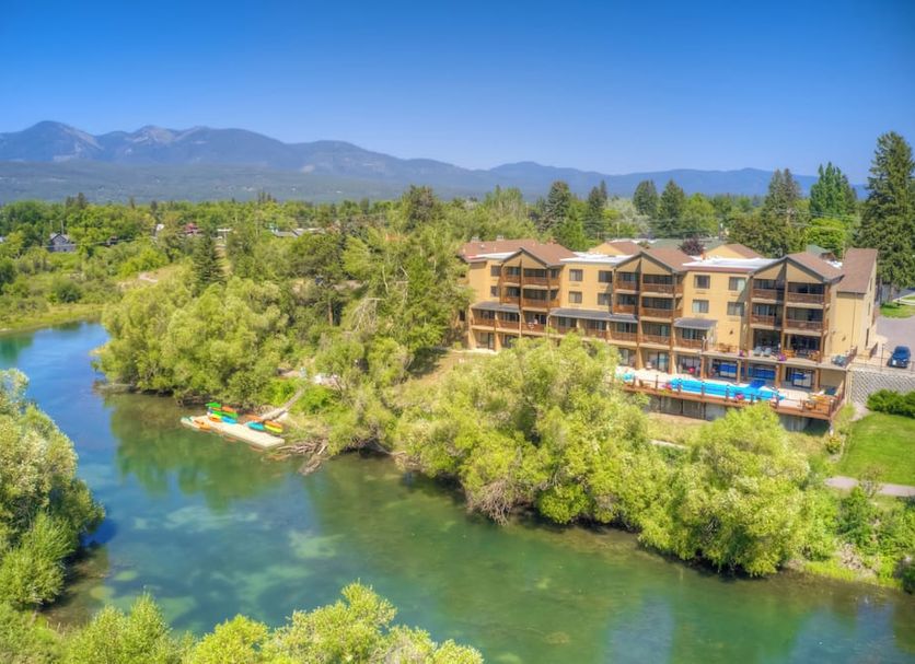 Whitefish Riverfront Hotel in Whitefish with riverfront balconies, pool, and mountain views