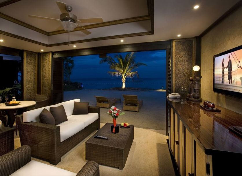 Jpark Island Resort & Waterpark in Lapu-Lapu City beachfront villa living room with open ocean view