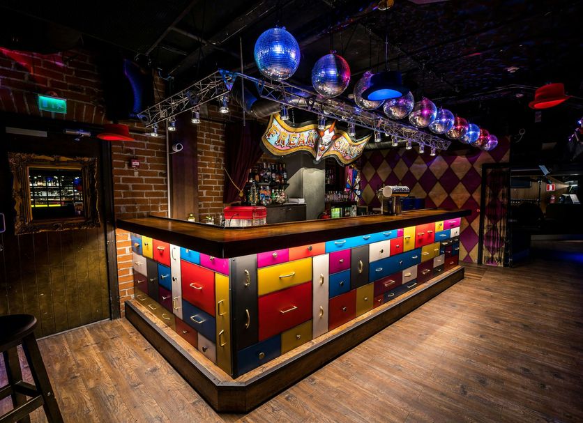 Original Sokos Hotel Vaakuna Joensuu bar with colorful mosaic-front counter and disco lights