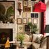 Graduate by Hilton Palo Alto lounge with fireplace, patterned seating, gallery wall and red pendant lamp
