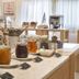 Breakfast buffet at Hotel Corallaro in Santa Teresa Gallura with jars of jam and pastries