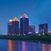 Novotel Zhengzhou Convention Centre skyline view over river at dusk in Zhengzhou