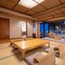 Kirishima Kokusai Hotel in Kirishima, tatami room with low table and floor cushions beside large windows