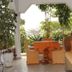 Kiriri Residence Hotel in Bujumbura terrace with wicker seating and table under greenery
