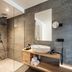 Romantik Hotel Hirschen in Parsberg bathroom with walk-in shower, vessel sink and wood vanity