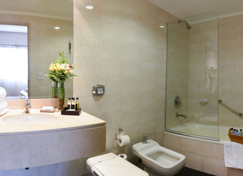 Argenta Tower Hotel & Suites Buenos Aires bathroom with tub, bidet, vanity and large mirror