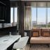 Zijin Hotel Belgrade room with city view, chaise lounge by window, desk and floor lamp in Belgrade