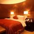 Oasis Tower Shanghai guest room with a double bed, warm wood-paneled walls, and bedside lamps