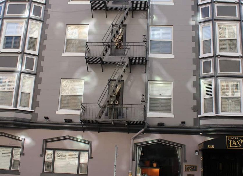 Layne hotel in San Francisco exterior with fire escapes and bay windows