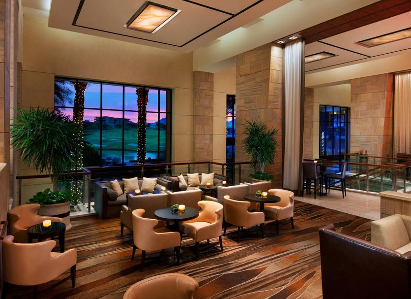 The Westin Kierland Resort & Spa in Scottsdale lobby lounge with sunset desert view and seating