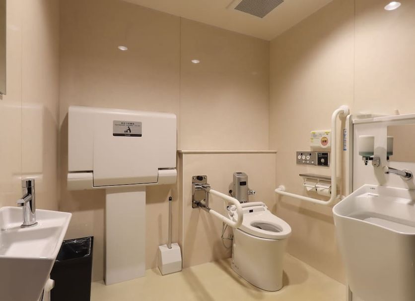 Hotel Glad One Kyoto Shichijo by M's accessible bathroom with toilet and sink in Kyoto