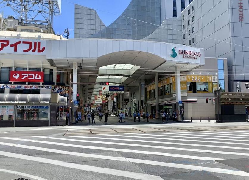 Toyoko Inn Kumamoto Sakuramachi Bus Terminal Mae near Sunroad arcade and city crosswalk in Kumamoto