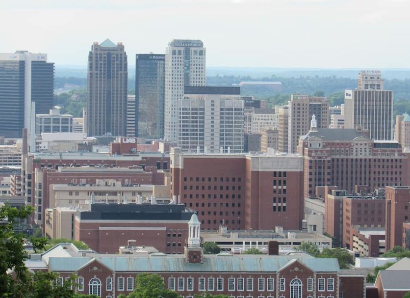 Tourway Inn in Birmingham with city skyline and distant horizon view