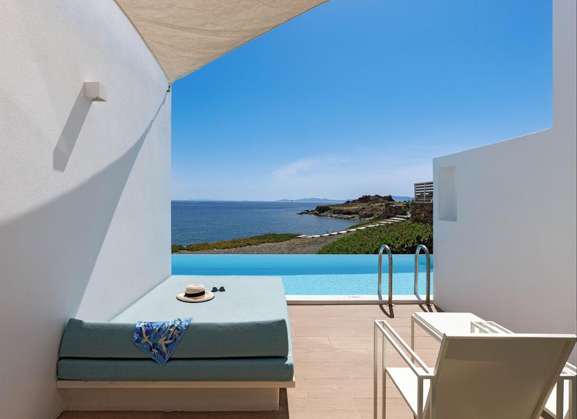Infinity View Hotel in Tinos balcony with plunge pool and sea view
