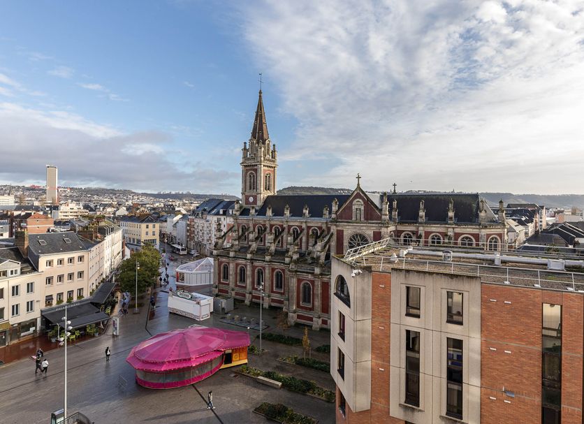 B&B HOTEL Rouen Centre with city view of Rouen rooftops and church spire