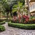 Club Wyndham Sea Gardens in Pompano Beach, tropical garden pathway with lush palms and flowering plants