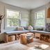 Woodstock Way Hotel in Woodstock: cozy corner window seat, wood log storage, and black fireplace