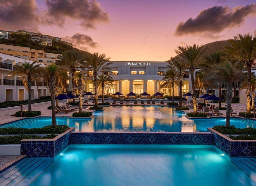JW Marriott St. Maarten Beach Resort & Spa pool at sunset in Upper Prince's Quarter
