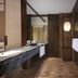 Courtyard by Marriott Shanghai International Tourism and Resorts Zone bathroom with double sink vanity and walk-in shower