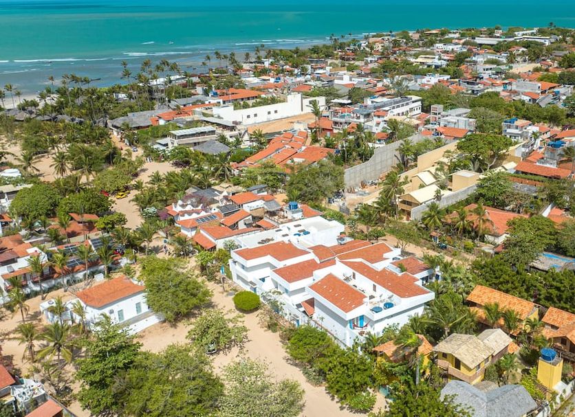 Pousada Caminho da Praia in Jijoca de Jericoacoara, aerial view over coastal town near the beach