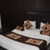 Hotel Trishul Haridwar room with double bed, decorative pillows, and brown bed runner
