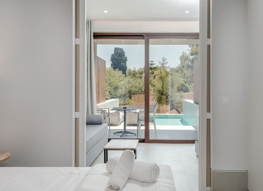 Lazaros Hotel Resort in Tsilivi, guest room with sliding doors opening to a private plunge pool