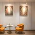 Hanting Hotel Dongguan Changan Wanda lounge with orange chairs and a small round table in Dongguan