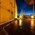 Suminoyu in Yamanouchi with an outdoor hot spring bath at dusk and mountain views