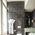 Hôtel Le Mosaïque in Narbonne bathroom with black tile, walk-in shower, sink vanity and toilet