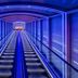 W Sydney in Sydney, futuristic blue-lit escalator tunnel leading upward