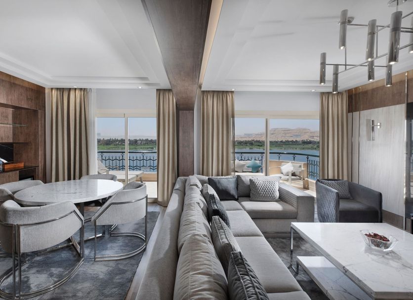 Steigenberger Nile Palace Luxor Hotel & Convention Center suite with Nile views and modern seating area