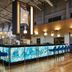 Portsmouth Marriott Hotel bar with illuminated blue marble counter and blue stools in Portsmouth
