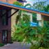 Elite Hotel in Port Au Prince with wood exterior, palm trees, and a covered entrance