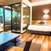 Livemax Resort Hakone Ashinoko room with bed, tatami seating, and glass-enclosed bath in Hakone