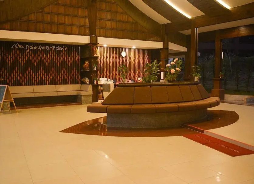 Phu Chom Mork Resort in Sangkhla Buri lobby with central circular planter and seating area