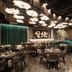 Sky Blue Hotel & Spa, Ploieşti: stylish restaurant with chandeliers, teal seating and set dining tables