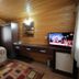 Canada Hotel & Bungalows in Cirali room with sofa, desk, TV and wood-paneled ceiling