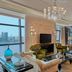 The Westin Wuhan Wuchang lounge with city and river views, chandeliers, and elegant seating in Wuhan