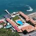 Aerial view of Best Western Bohemian Resort in Sevan with lakeside pool and shoreline