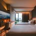 56 Hotel Bangkok guest room with twin beds, city view window, and wall-mounted TV