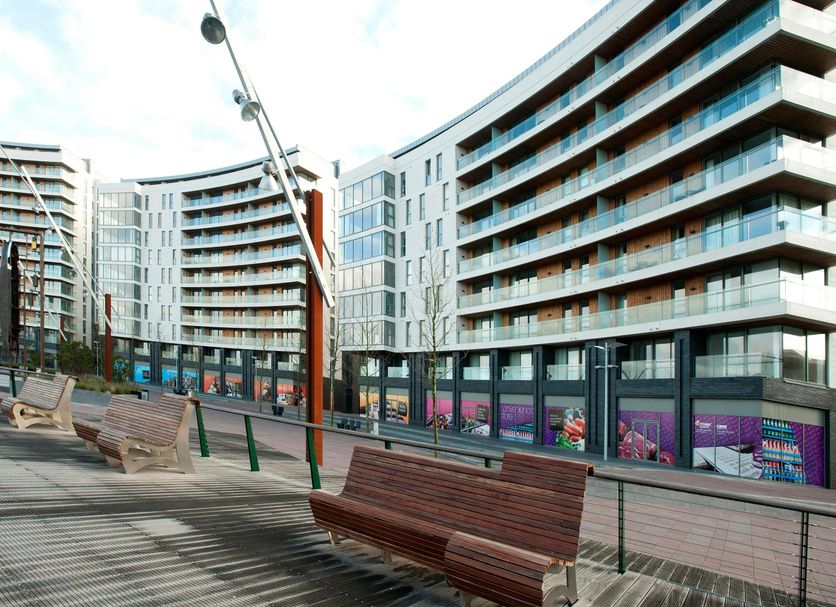 Premier Inn Belfast Titanic Quarter exterior with curved balconies and waterfront promenade in Belfast