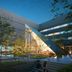 JR Kyushu Hotel Kumamoto exterior with illuminated courtyard and modern angular facade in Kumamoto