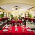 Seagarden Beach Resort in Montego Bay dining room with red tablecloths and arched windows