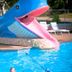 Lakeside Motel in Wisconsin Dells, pool with large blue whale waterslide and lounge chairs