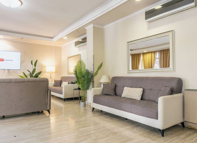 Hotel Belsito Wellness & Spa in Fiuggi lobby seating area with sofas, mirror, and potted plants